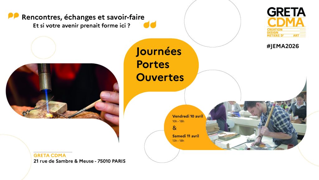 Journées Portes Ouvertes du GRETA CDMA lors des JEMA 2026 – Découvrez nos formations aux métiers d’art et du design